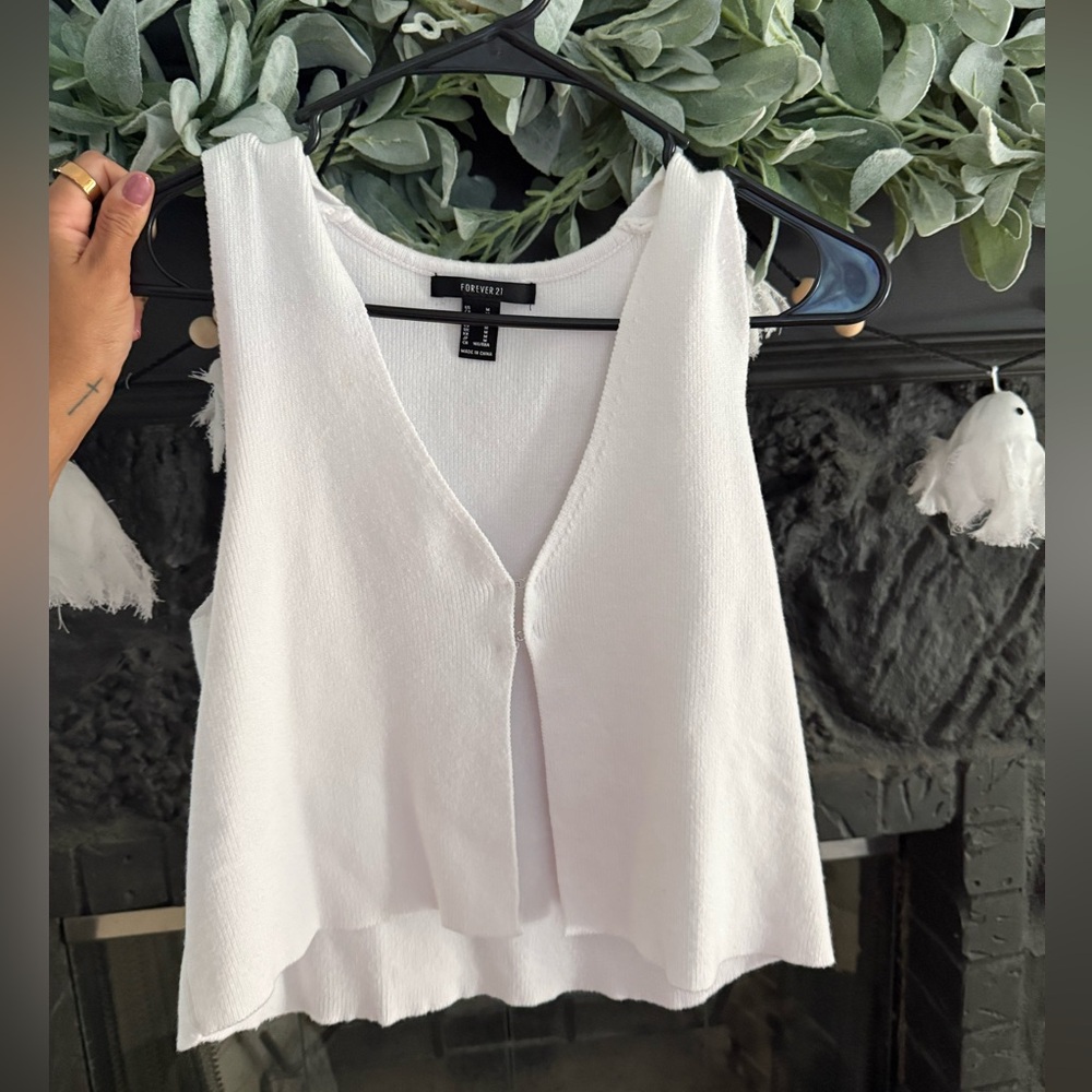 Forever 21 White V-Neck Tank/Vest